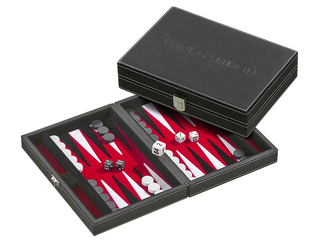 Backgammon - Philos: 23 cm rød filt med sorte og hvide felter, magnetisk.