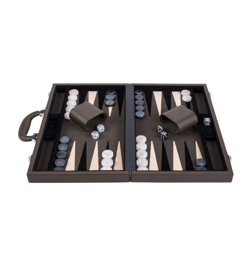 Backgammon Kuffert - Olivengrøn, 38 cm