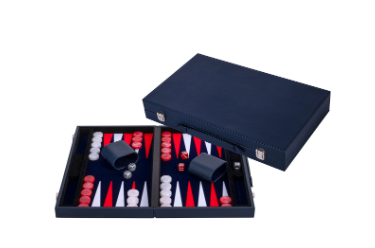 
Backgammon Kuffert - Mørkeblå/Rød/Hvid, 38 cm
