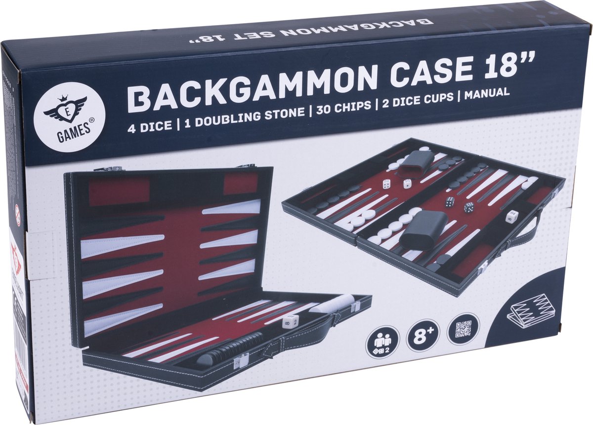 Backgammon Kuffert - Rød, 45 cm