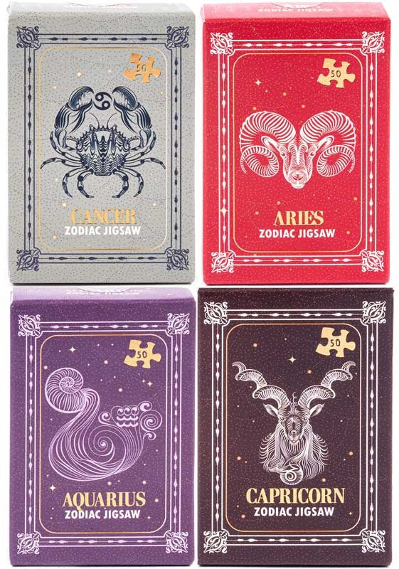 Puslespil - Mini Zodiac Signs, 50 brikker - Krebsen, Vaedderen, Vandbæreren, Stenbukken