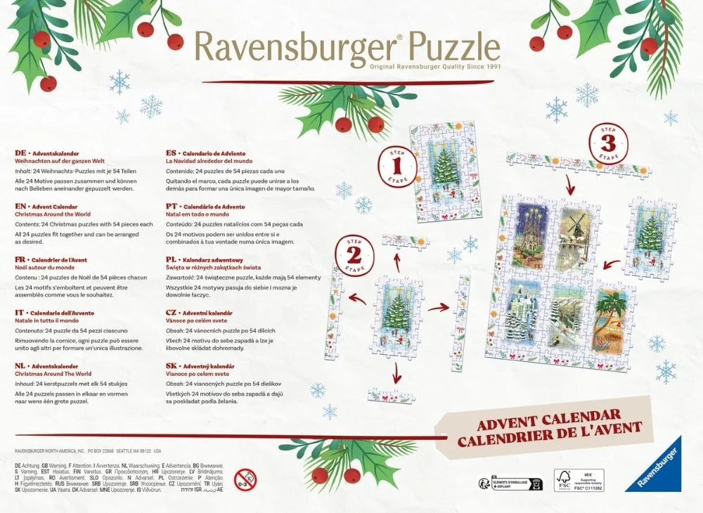 Puslespil - Julekalender fra Ravensburger, 24 x 54 brikker