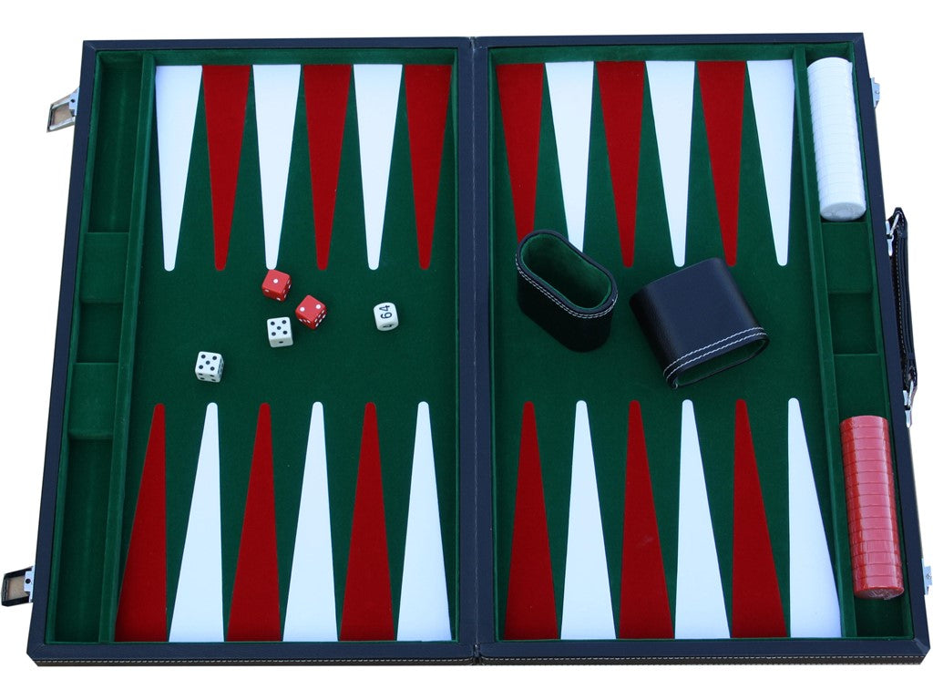 Backgammon – 46 cm, grøn filt med røde og hvide felter fra Asmodee
