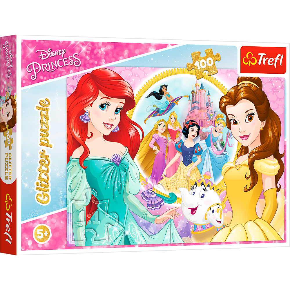 Puslespil - Minder om Belle og Ariel, 100 brikker (med glitter)