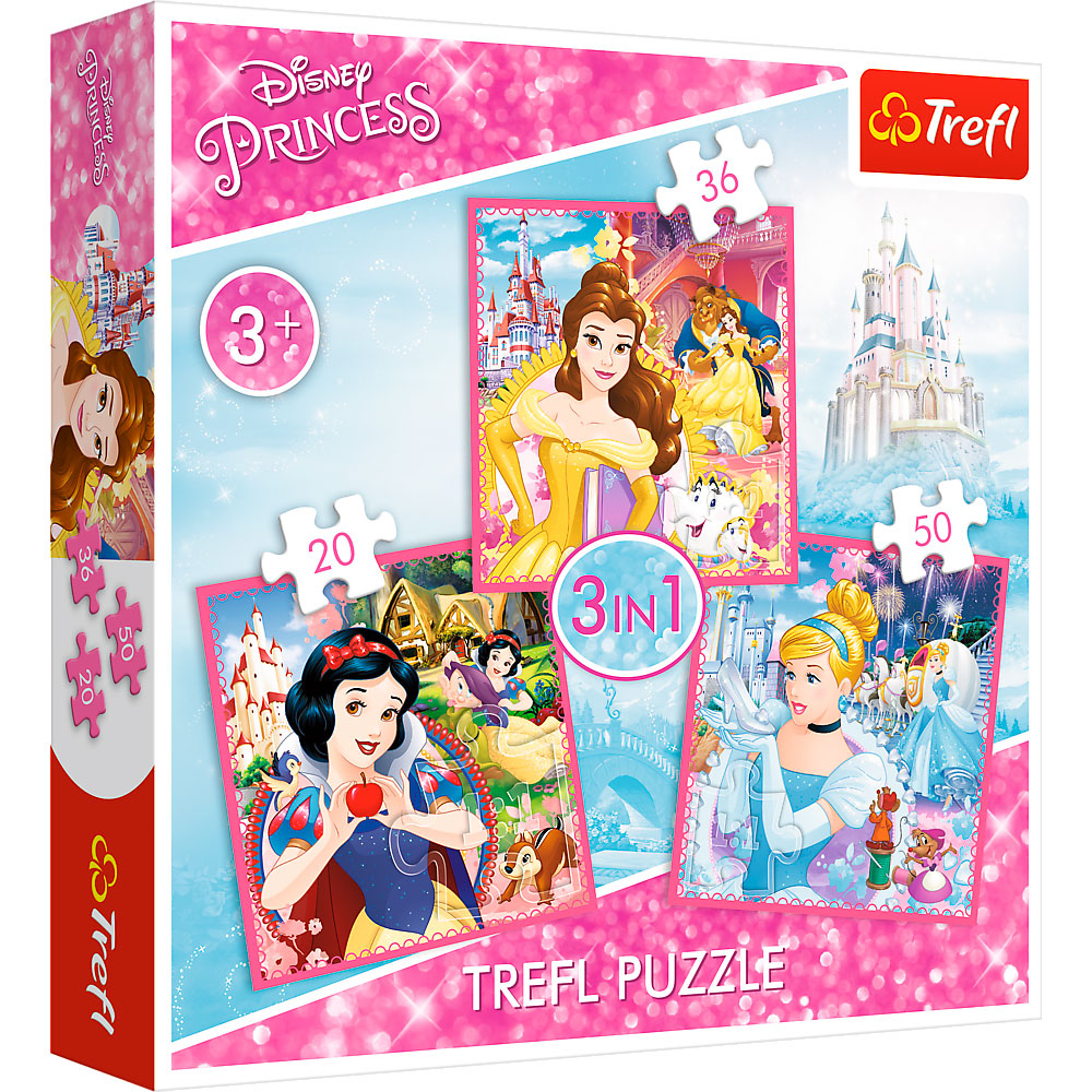Puslespil - Disney  Prinsesser - Prinsessernes fortryllede verden (3 i 1), 35-70 brikker