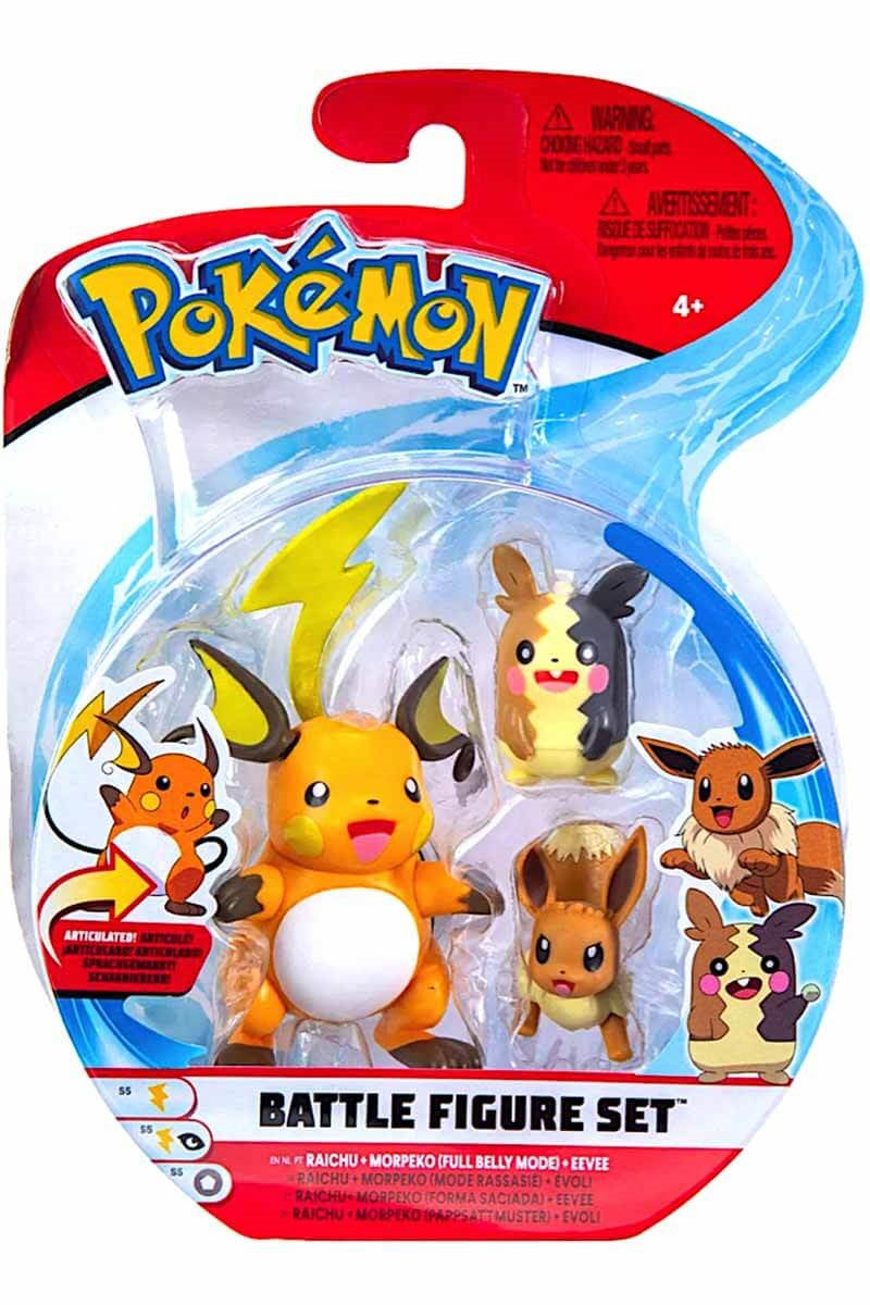 Pokémon - Battle Figure Set: Raichu, Morpeko (Full Belly Mode) & Eevee