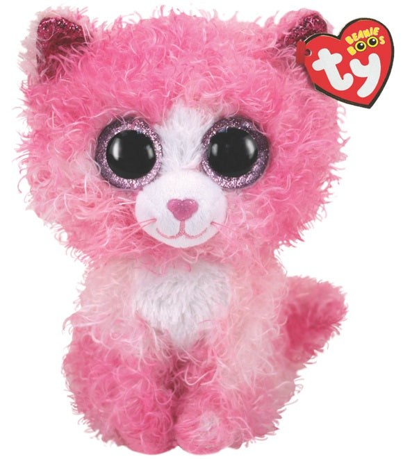 TY Beanie Boos REAGAN - cat with pink curly hair med.