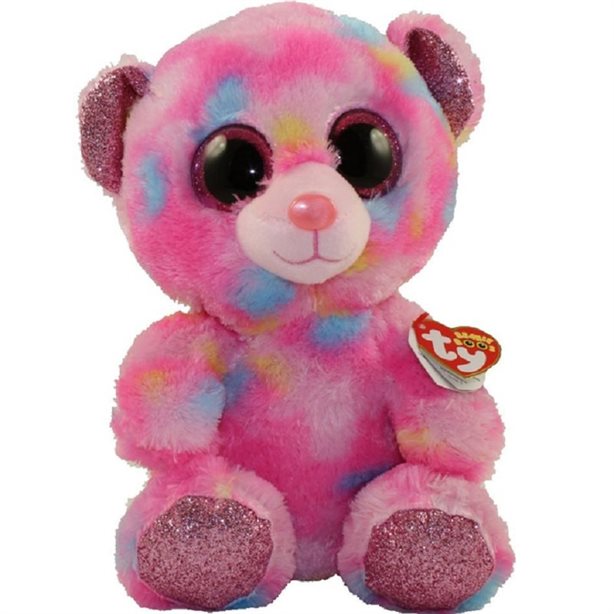 Ty Beanie Boos FRANKY - pink mulitcolored bear med
