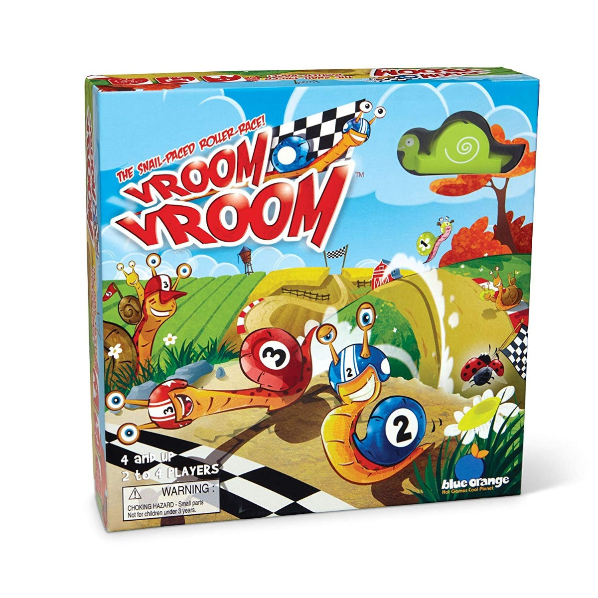 Vroom Vroom, Blue Orange, Snail-Paced Roller-Race, kids, board game, Bræt & Brikker, børnespil